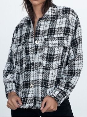 Zara Plaid Textured Shacket Overshirt